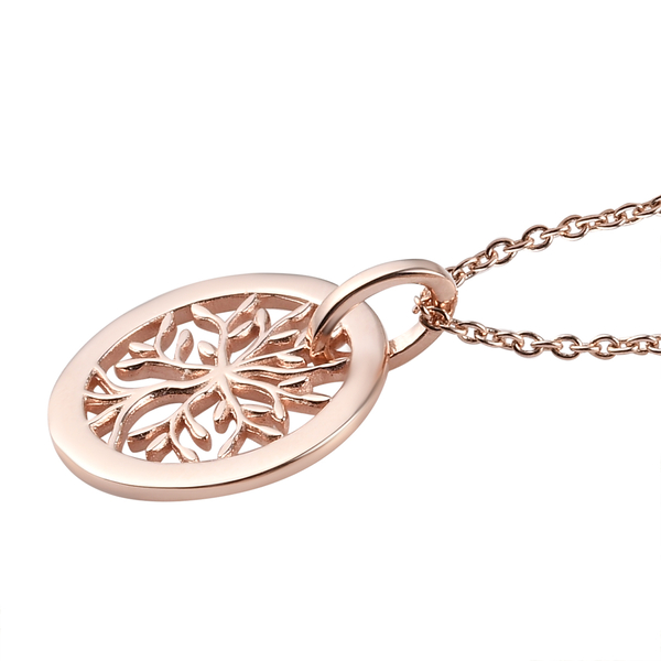 Rose Gold Overlay Sterling Silver Tree of Life Pendant with Chain (Size 20), Silver Wt. 5.35 Gms