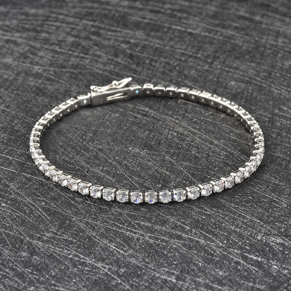 Simulated Diamond Bracelet (Size - 7) in Silver Tone