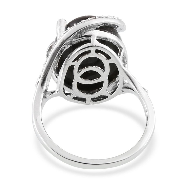 Black Jade (Ovl 12.75 Ct), Diamond Ring in Platinum Overlay Sterling Silver 12.770 Ct.