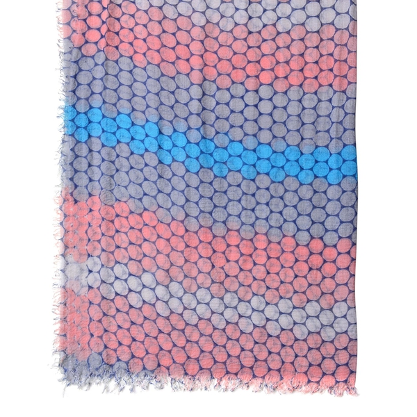 Designer Inspired-Blue, Pink and Multi Colour Honeycomb Pattern Scarf with Fringes (Size 180X90 Cm)