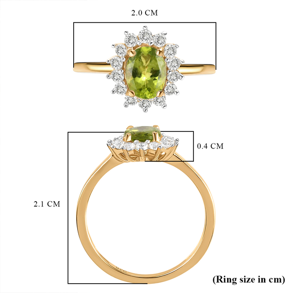 Hebei Peridot and Natural Cambodian Zircon Ring in 14K Gold Overlay Sterling Silver 1.32 Ct.