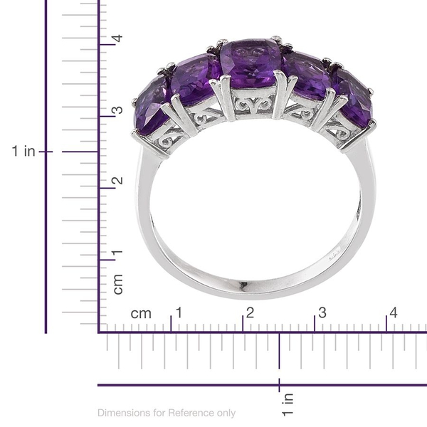 Lusaka Amethyst (Cush 1.75 Ct) 5 Stone Ring in Platinum Overlay Sterling Silver 5.750 Ct.