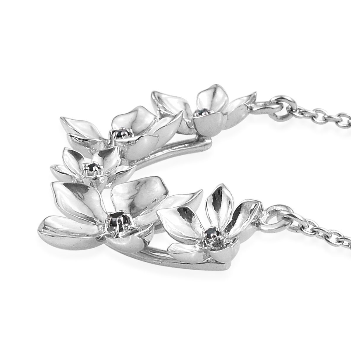 Kimberley Blue Diamond (Rnd) Floral Necklace (Size 18) in Platinum Overlay Sterling Silver
