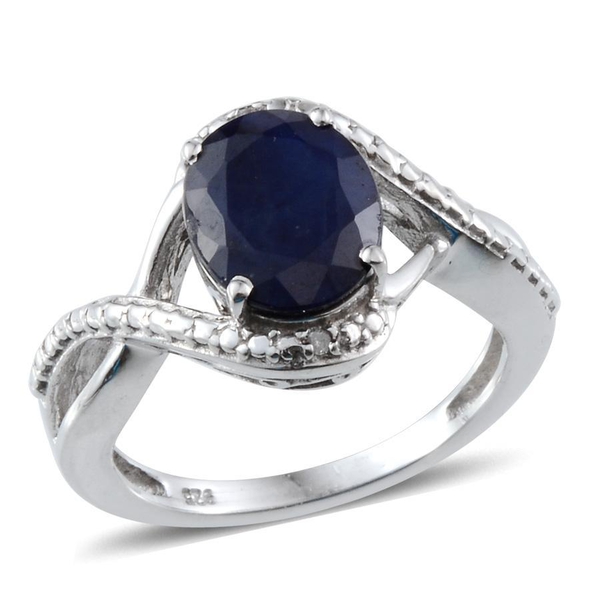 Diffused Blue Sapphire (Ovl 2.75 Ct), Diamond Ring in Platinum Overlay Sterling Silver 2.760 Ct.