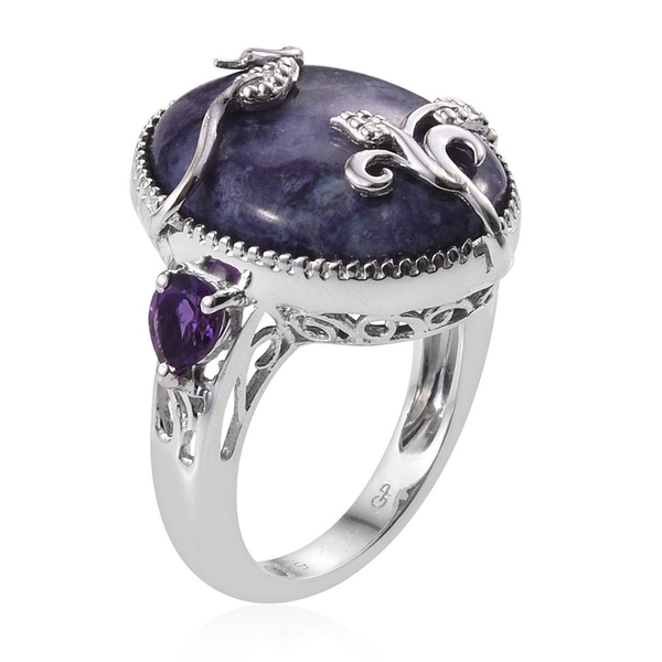 GP Purple Opal (Ovl 9.50 Ct), Amethyst and Kanchanaburi Blue Sapphire Ring in Platinum Overlay Sterling Silver 10.250 Ct.