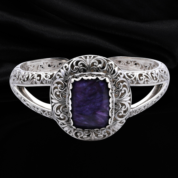 Royal Bali Collection- Chaorite Bangle (Size 7.5) in Sterling Silver 26.28 Ct, Silver Wt 52.75 Gms