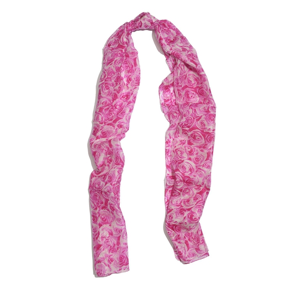 SILK MARK- Made In Kashmir 100% Mulberry Silk Scarf Pink and White Colour Floral Pattern Scarf (Size 170x50 Cm)