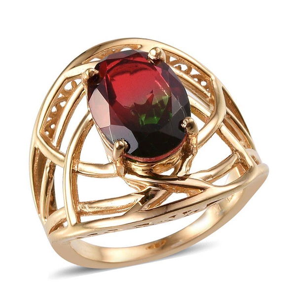 Tourmaline Colour Quartz (Ovl) Solitaire Ring in 14K Gold Overlay Sterling Silver 5.750 Ct.