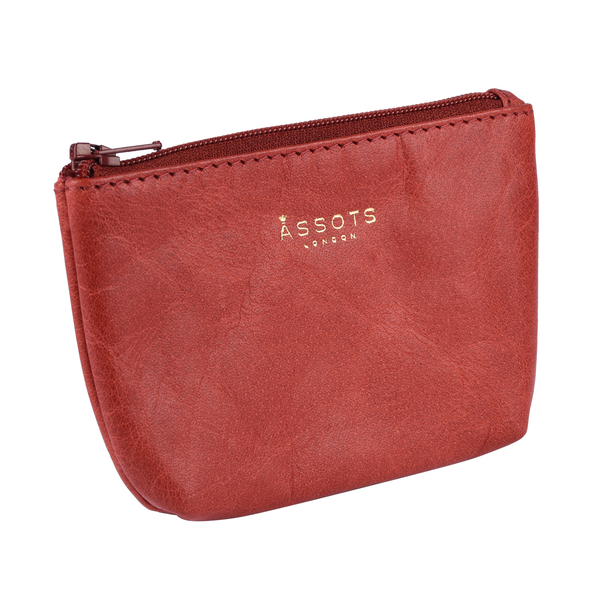 Assots London Diana 100% Genuine Leather Zip Top Coin Purse in Red (Size 11x2x8cm)