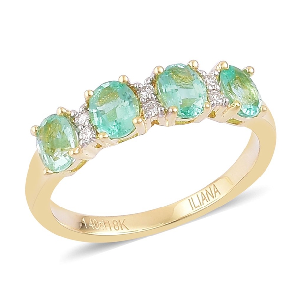 ILIANA 18K Yellow Gold AAA Boyaca Colombian Emerald (Ovl), Diamond (SI/G-H) Ring 1.500 Ct.