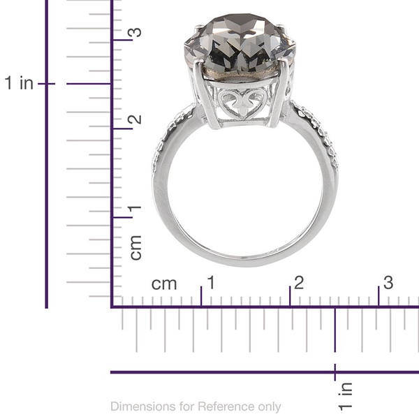 Lustro Stella  - Black Diamond Colour Crystal (Ovl) Ring in Platinum Overlay Sterling Silver 10.500 Ct.
