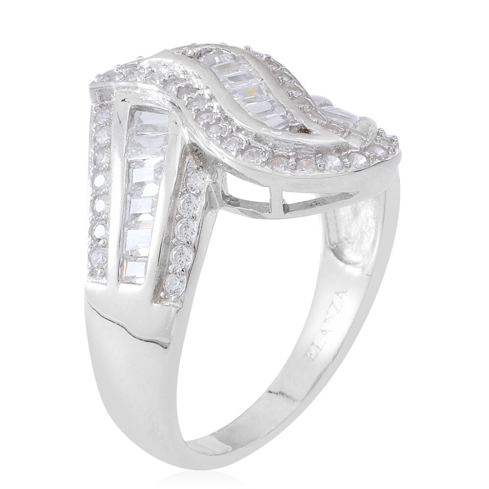 ELANZA AAA Simulated White Diamond (Bgt) Ring in Rhodium Plated Sterling Silver