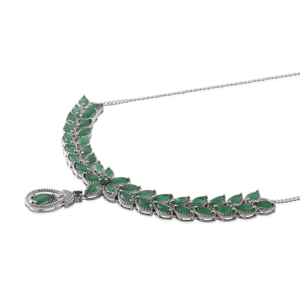 Kagem Zambian Emerald (Pear 0.50 Ct) Necklace (Size 18) in Platinum Overlay Sterling Silver 7.750 Ct.