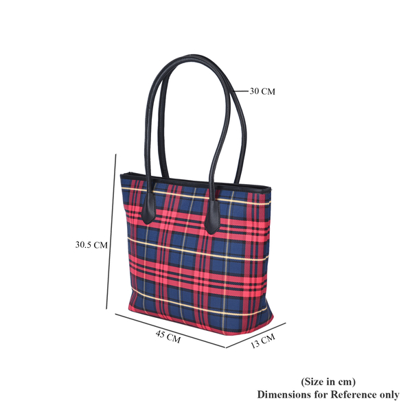 Closeout Deal Plaid Pattern Tote Bag with Shouder Strap (Size 30x29x12 Cm) - Pink & Navy