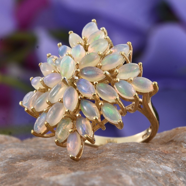 Ethiopian Welo Opal (Mrq) Cluster Ring in 14K Gold Overlay Sterling Silver 3.000 Ct.