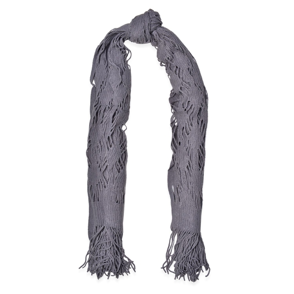 Grey Colour Lace Scarf with Long Tassels (Size 150x50 Cm)