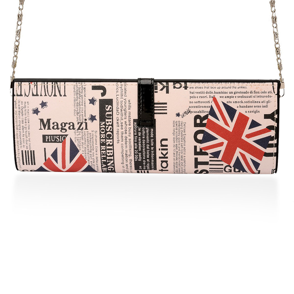 Black Colour Printed Hand Bag with Removable Chain Strap (Size 30x12x5 Cm)