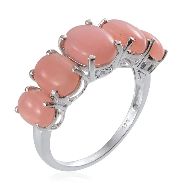 Peruvian Pink Opal (Ovl 1.15 Ct) 5 Stone Ring in Platinum Overlay Sterling Silver 4.400 Ct.