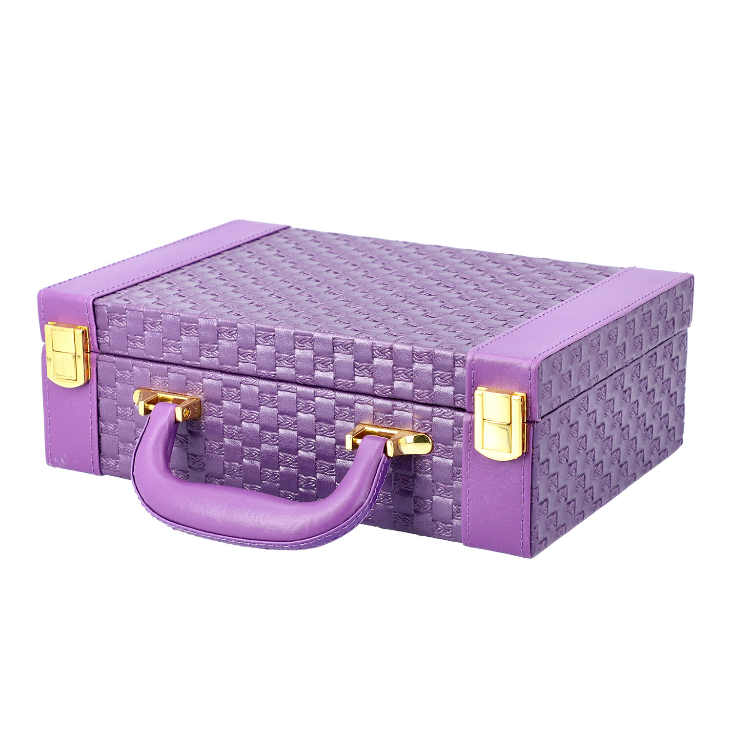 Purple Colour Woven Pattern Briefcase Design Double Layer Jewellery Box with Mirror Inside (Size 27.5X18.5X9 Cm)