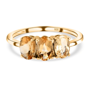 Citrine 3 Stone Ring in 14K Gold Overlay Sterling Silver 1.23 Ct.