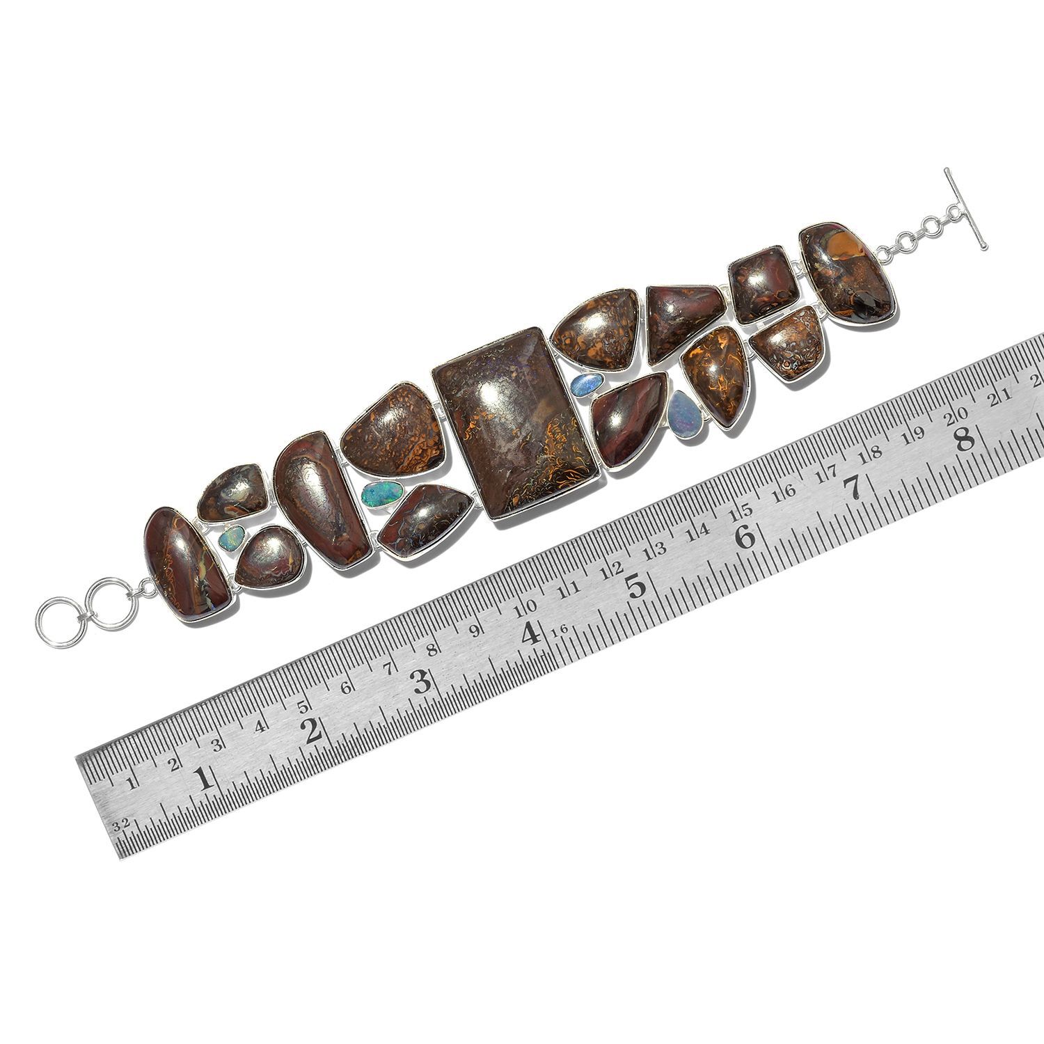 One Off A Kind- Australian Boulder Opal Rock and Opal Double Bracelet (Size 8.25) in Sterling Silver 251.000 Ct. Silver wt 32.10 Gms.