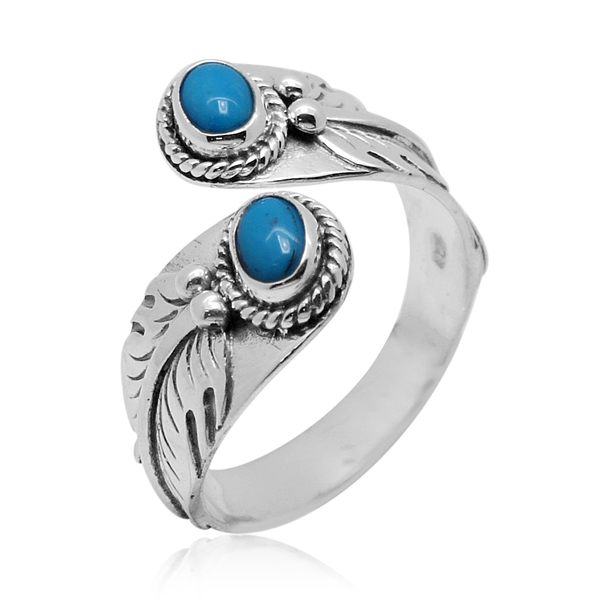 Royal Bali Collection Arizona Sleeping Beauty Turquoise (Ovl) Crossover Ring in Sterling Silver 0.58