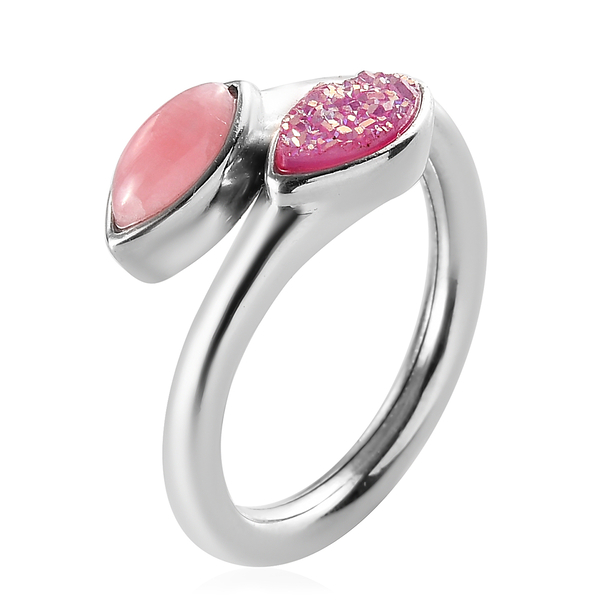 Sajen Silver ILLUMINATION Collection - Drusy Pink and Rhodochrosite Hollow Ring in Rhodium Overlay Sterling Silver 1.50 Ct.