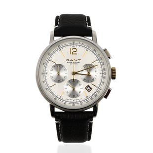 GANT WILMER Multi-Function Mens White Dial Watch with Black Leather Strap