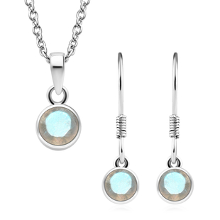 2 Piece Set - Rainbow Moonstone Pendant and Hook Earrings in Platinum Overlay Sterling Silver With S