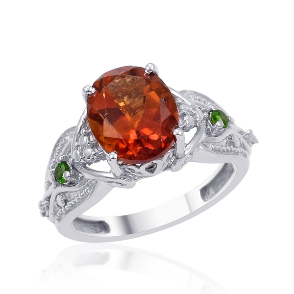 Madeira Citrine (Ovl 2.25 Ct), Chrome Diopside and Diamond Ring in Platinum Overlay Sterling Silver 