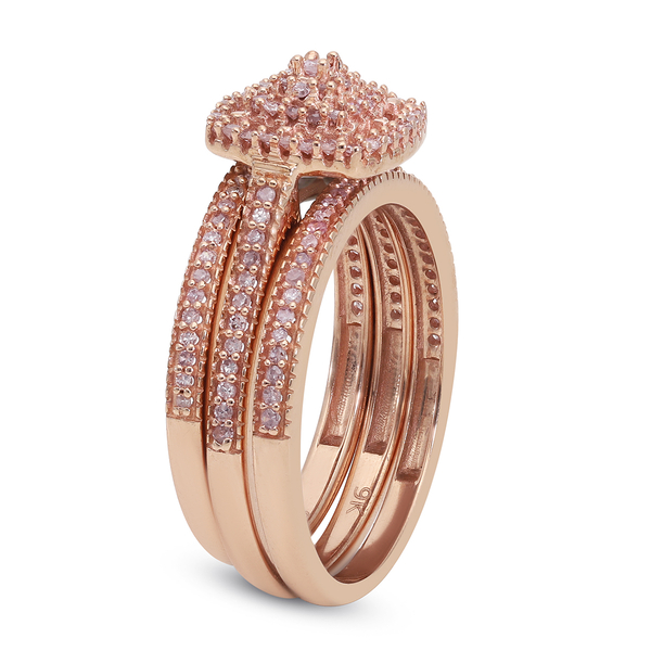 Set of 3 - 9K Rose Gold Pink Diamond (Rnd) Stacker Ring 0.50 Ct, Gold Wt 4.60 Gms.