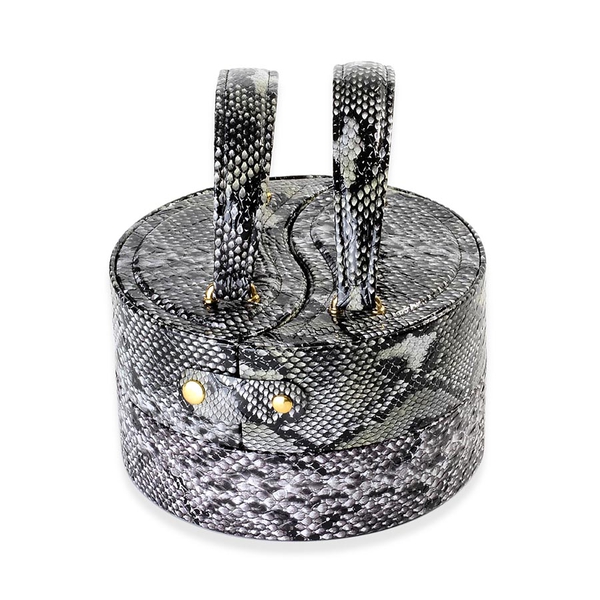 Round Shape Snakeskin Pattern Black Colour 3 Layer Jewellery Box (Height 8.5 Cm, Diameter 15 Cm)