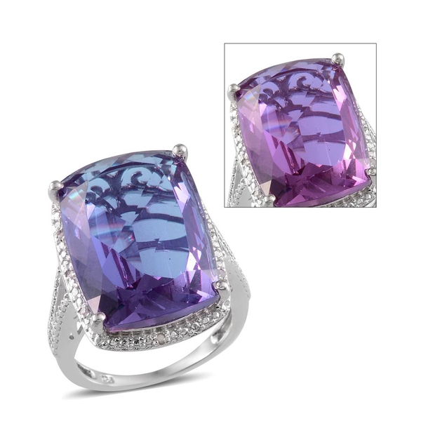 Lavender Alexite (Cush 19.50 Ct), Diamond Ring in Platinum Overlay Sterling Silver 19.550 Ct.