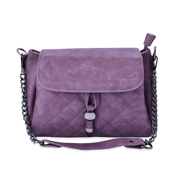 Purple Colour Diamond Cut Pattern Handbag With Adjustable and Removable Shoulder Strap (Size 27.5x21x12 Cm)