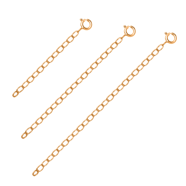 3 Piece Set Gold Plated Sterling Silver Chain Extenders Size 2 Inch, 3 Inch and 4 Inch