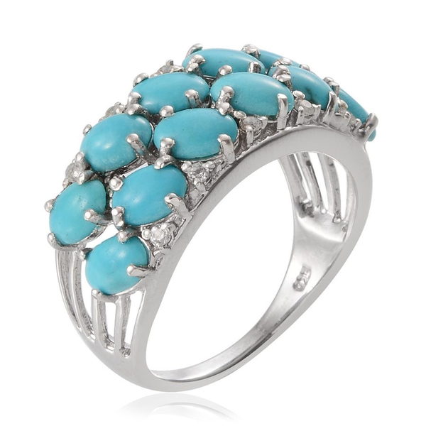 Arizona Sleeping Beauty Turquoise (Ovl), White Topaz Ring in Platinum Overlay Sterling Silver 3.750 Ct.