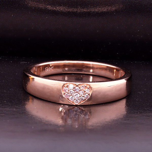 9K Rose Gold Natural Pink Diamond Heart Band Ring 0.06 Ct.