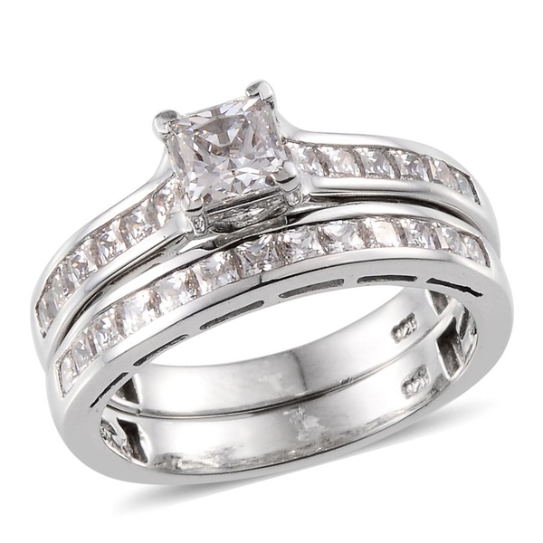 Lustro Stella - Platinum Overlay Sterling Silver (Sqr) Ring Made with Finest CZ 2.335 Ct.