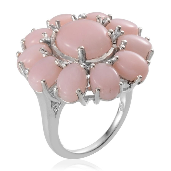 Peruvian Pink Opal (Ovl 2.75 Ct) Floral Ring in Platinum Overlay Sterling Silver 10.250 Ct.