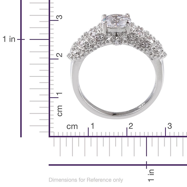 Lustro Stella - Platinum Overlay Sterling Silver (Rnd) Ring Made with Finest CZ 1.716 Ct.