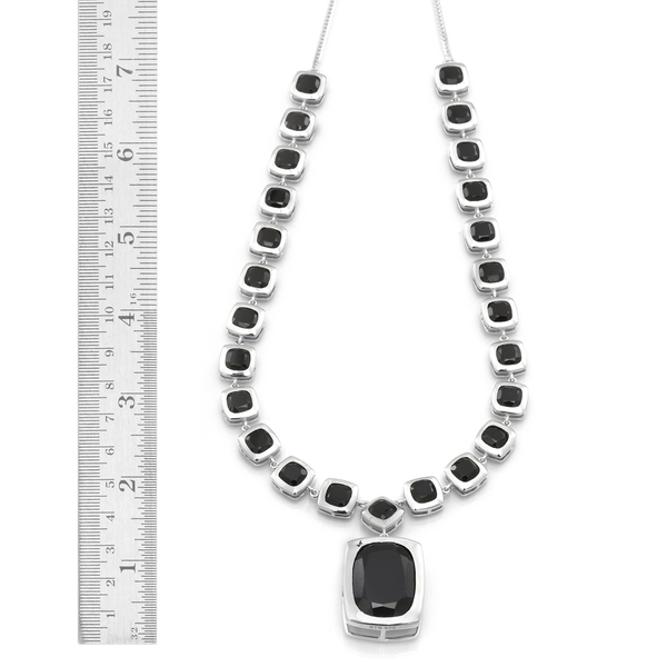 Boi Ploi Black Spinel (Cush 21.75 Ct) Necklace (Size 20) in Rhodium Plated Sterling Silver 53.000 Ct.