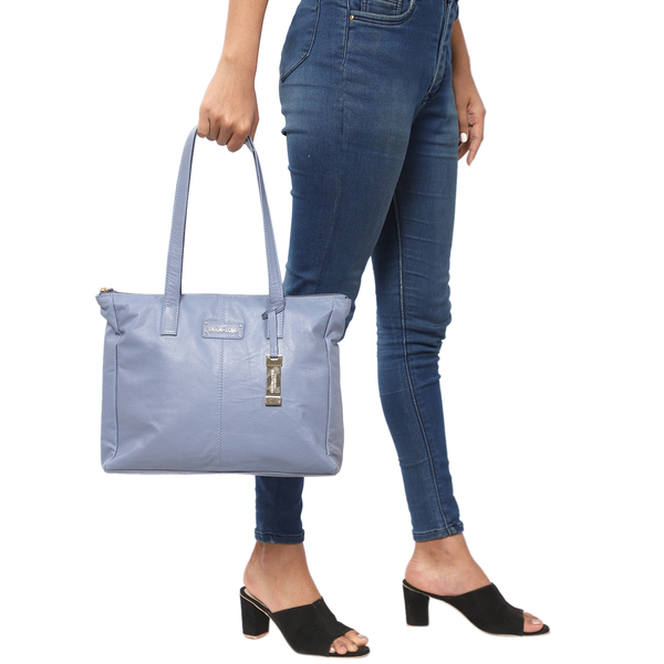 Union Code 100% Genuine Leather Blue Tote Bag and RFID Wristlet/Clutch Bag