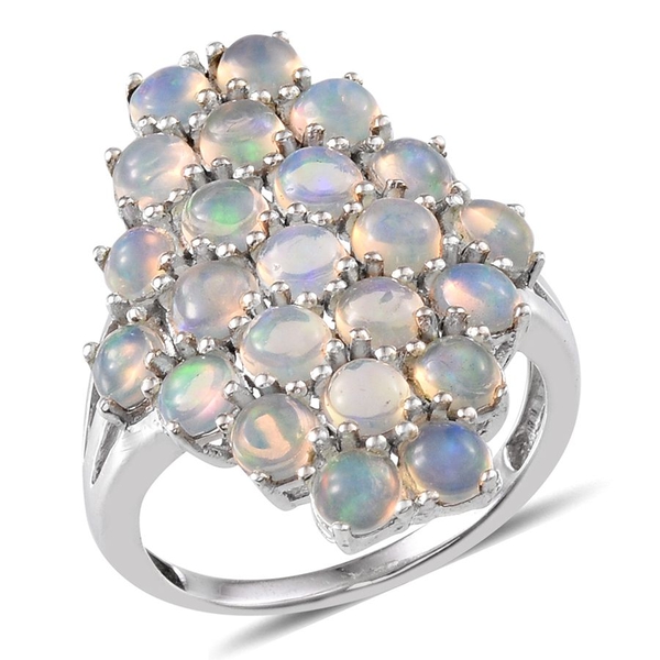 Ethiopian Welo Opal (Rnd) Cluster Ring in Platinum Overlay Sterling Silver 3.000 Ct.