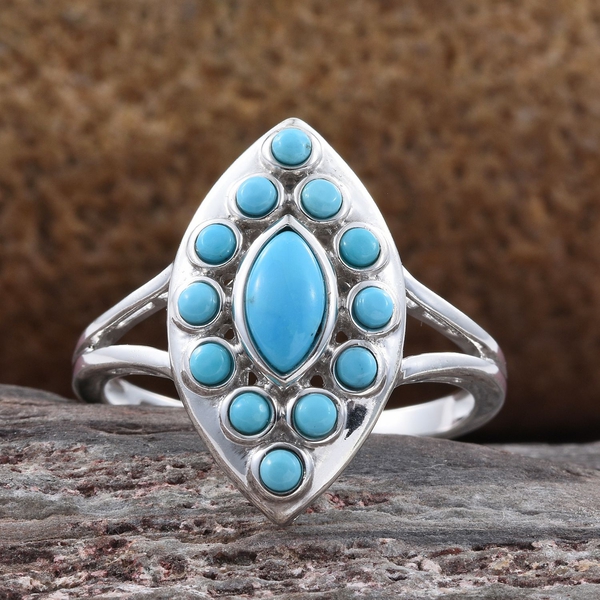 Arizona Sleeping Beauty Turquoise (Mrq) Ring in Platinum Overlay Sterling Silver 1.000 Ct.