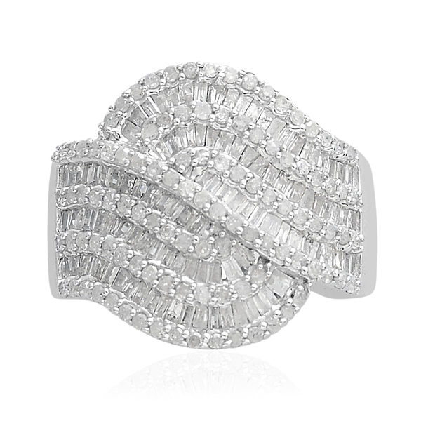 1.50 Carat Diamond Cluster Ring in Platinum Plated Sterling Silver 6.16 Grams