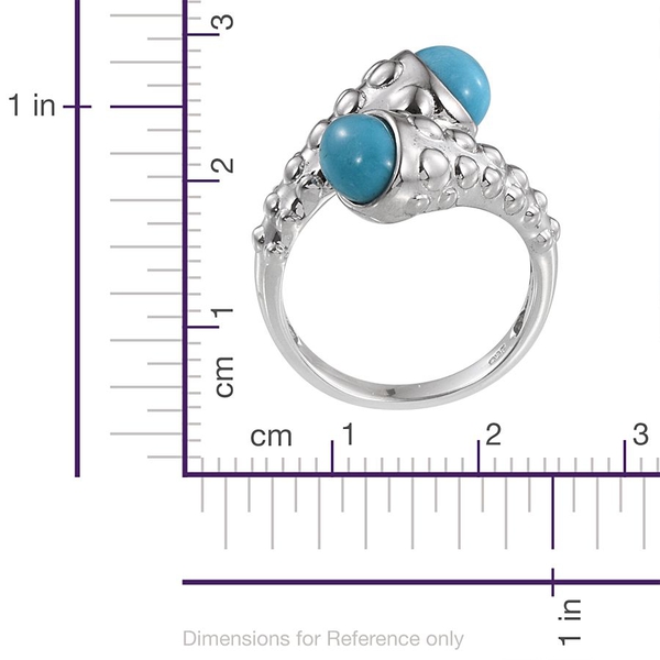 Arizona Sleeping Beauty Turquoise (Ovl) Crossover Ring in Platinum Overlay Sterling Silver 2.250 Ct.