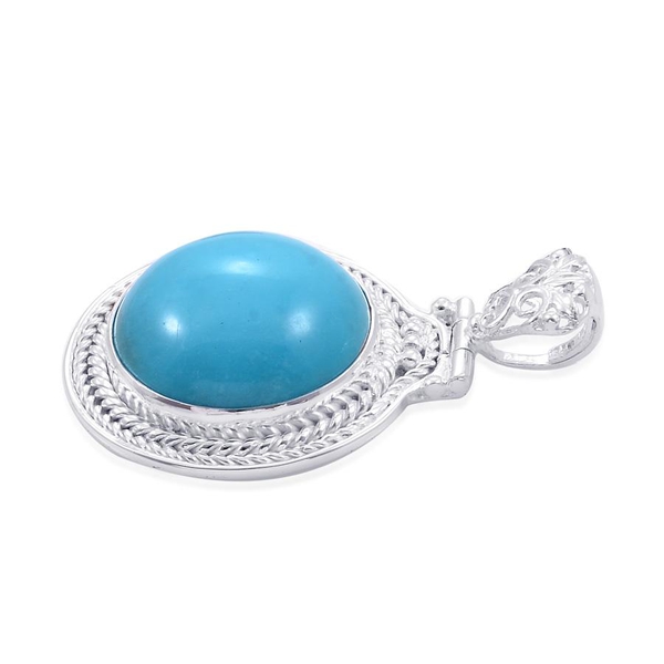 Jewels of India Arizona Sleeping Beauty Turquoise (Rnd) Solitaire Pendant in Sterling Silver 14.320 Ct.