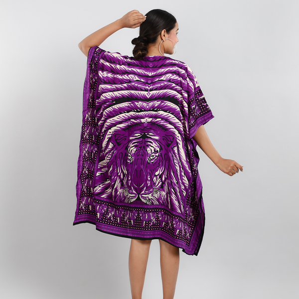 JOVIE Tropic Tiger Printed Short Kaftan (Size 95x80 Cm) - Purple & Multi