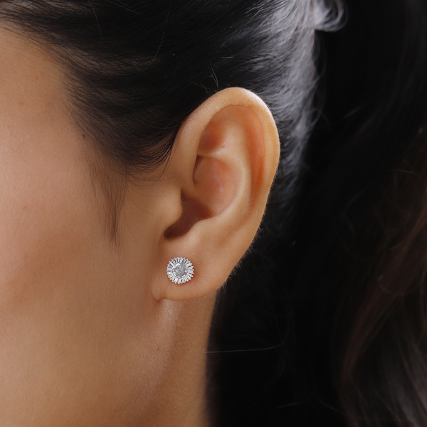 9K White Gold SGL Certified Diamond (I3/G-H) Stud Earrings (with Push Back) 0.50 Ct.