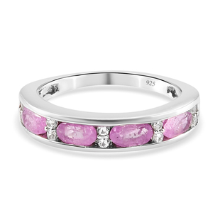 Pink Sapphire and Natural Cambodian Zircon Band Ring in Platinum Overlay Sterling Silver 1.30 Ct.